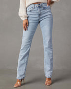 High-Waist Jeans with Casual Fit and Frayed Hem