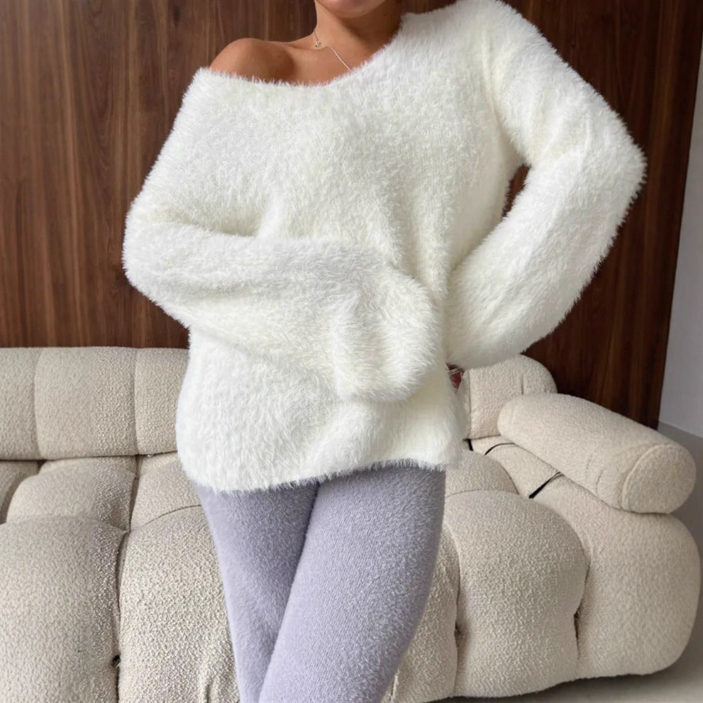 Women's Fluffy V-Neck Sweater