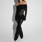 Elegant Lace Jumpsuit with Off-Shoulder Design and Wrap Effect