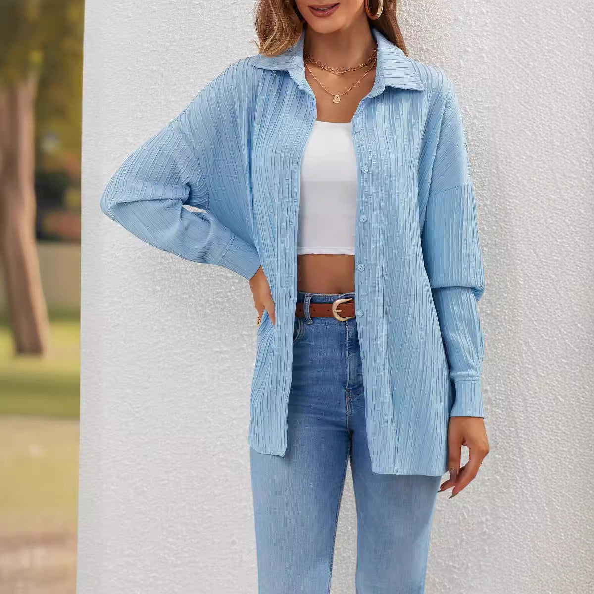 Casual Women's Textured Shirt Blouse