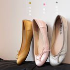 Women's Ballet Flats with Bow Accent and Satin Finish