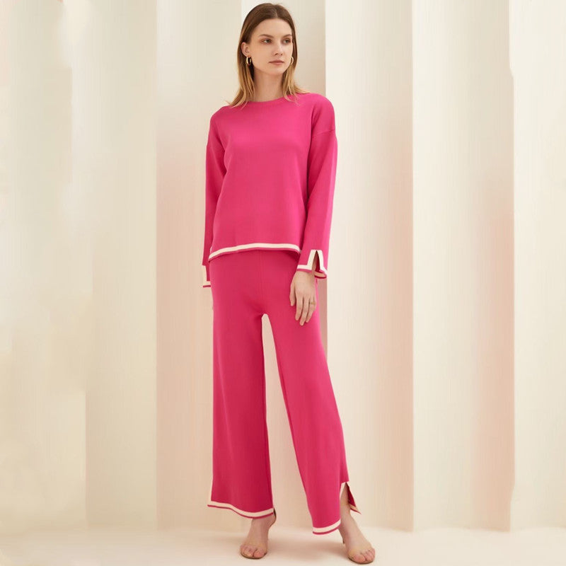 Women's Relaxed Loungewear Set with Contrast Hem Details