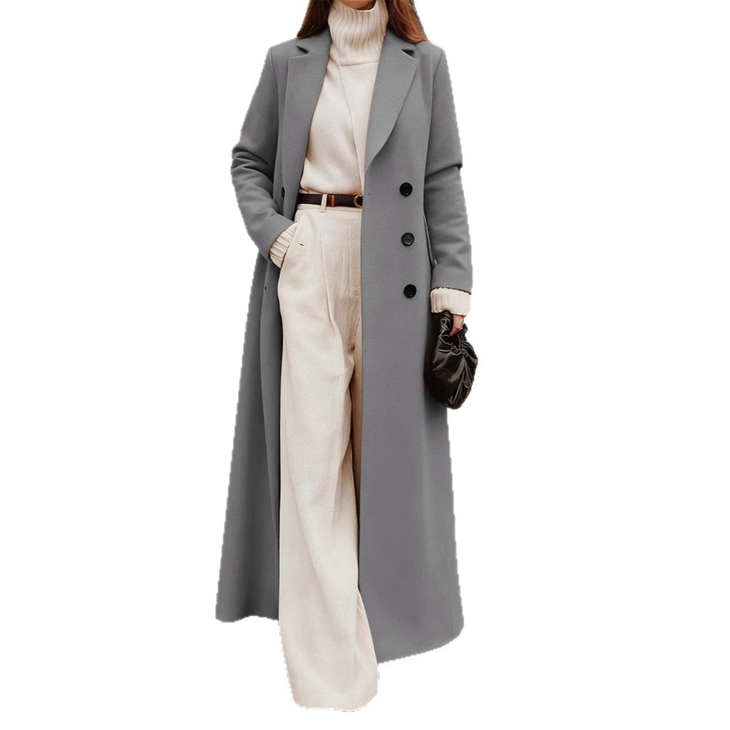 Elegant Women's Double-Breasted Coat with Deep Pockets