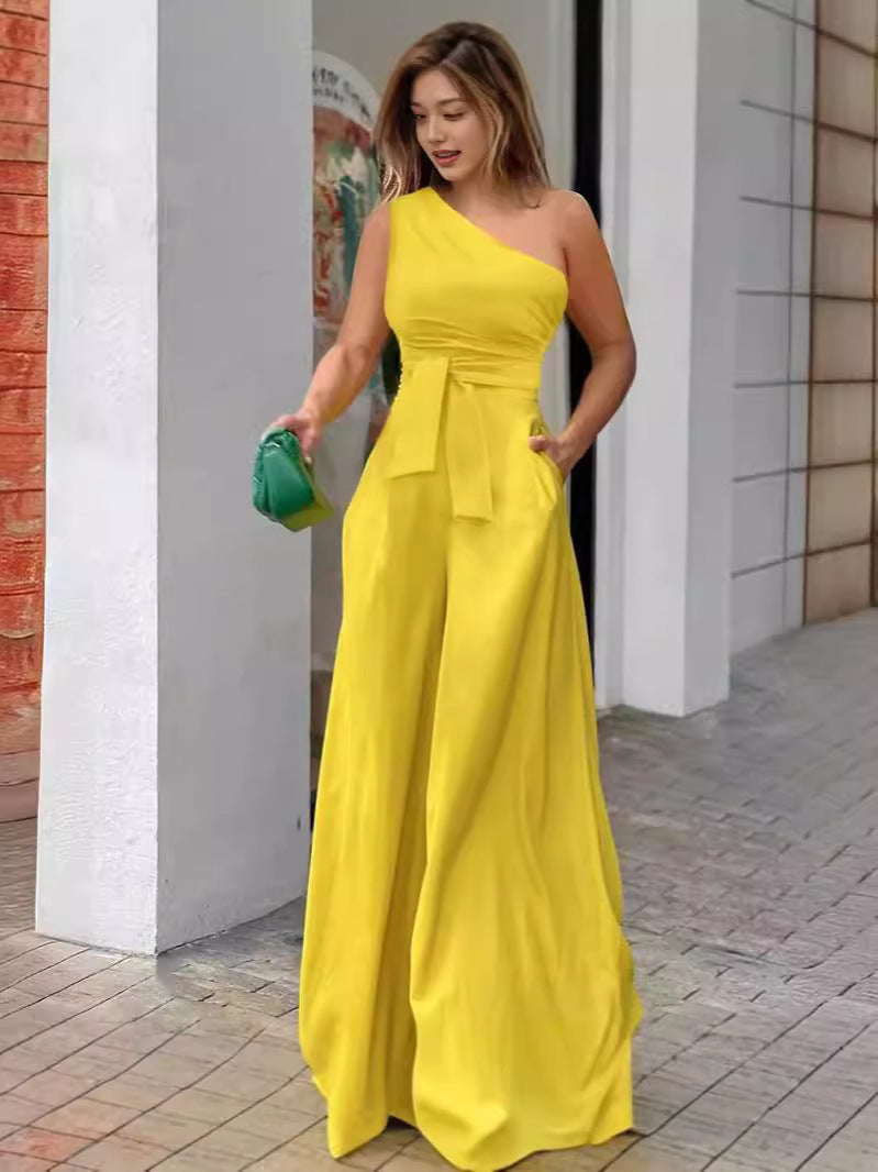 Elegant One-Shoulder Jumpsuit with Belt