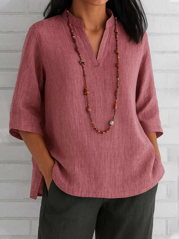Casual V-Neck Blouse with Side Pockets