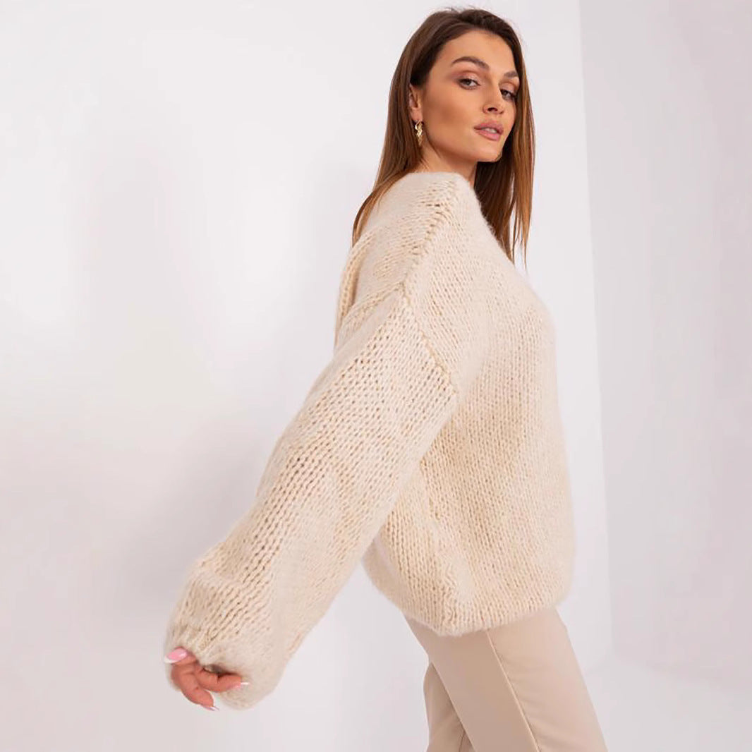 Women's Cozy Oversized Knit Sweater with Voluminous Sleeves