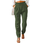 Women's Comfortable and Elegant Summer Pants with Elastic Waist and Pockets