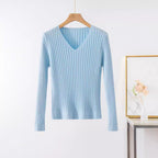 Women's V-Neck Ribbed Fine Knit Sweater