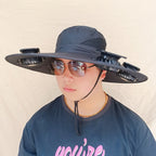 Wide-brimmed sun hat with detachable swivel solar fans and adjustable chin strap Kalsten