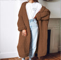 Women's Chunky Knit Coat with Voluminous Sleeves and Relaxed Fit