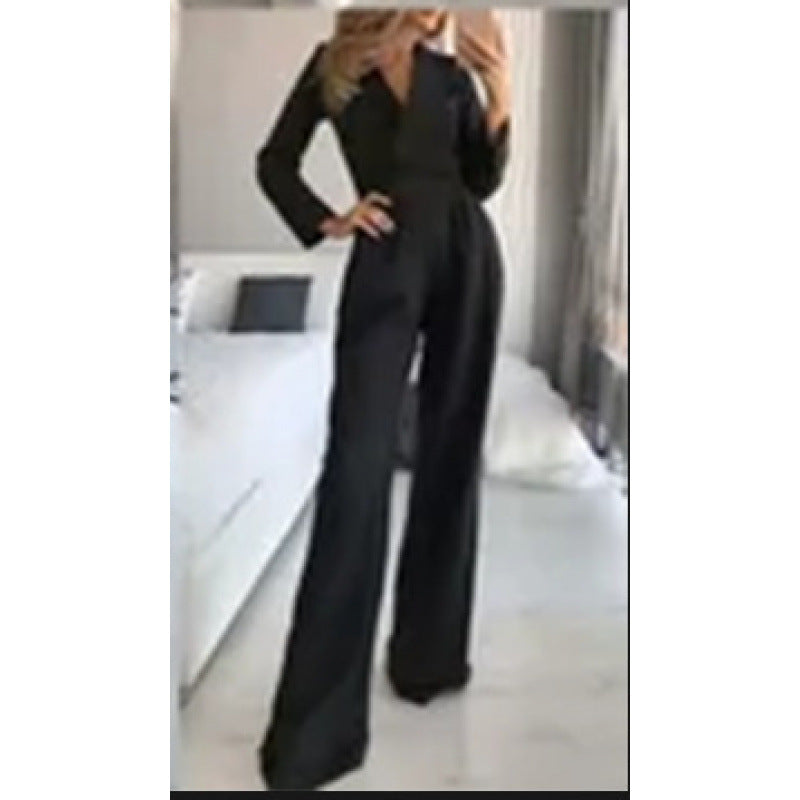 Elegant Jumpsuit with Long Legs and Classic Collar