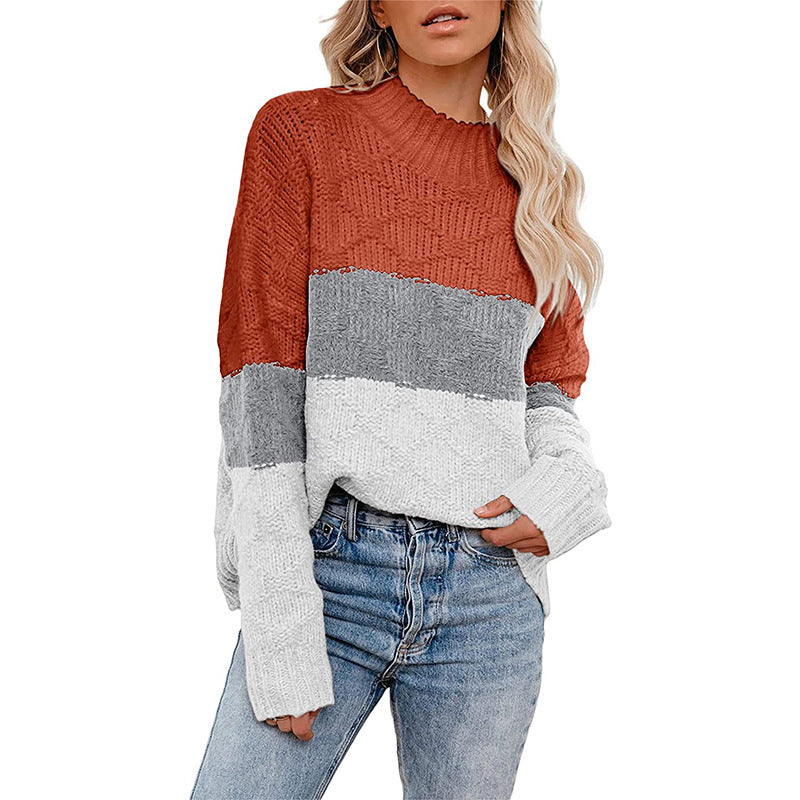Women's Colorful Textured High-Neck Knit Sweater