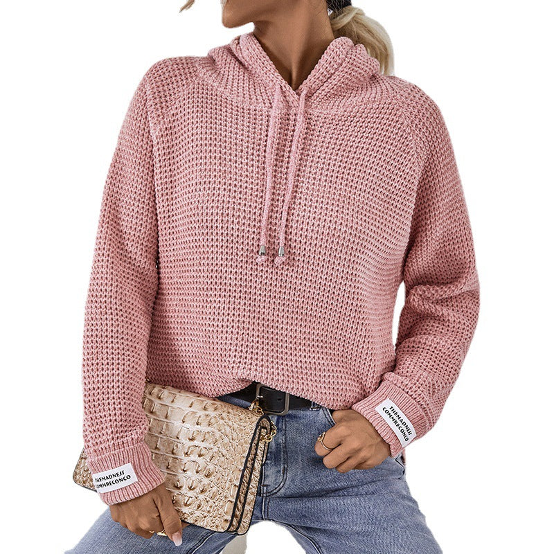 Comfortable Women's Hooded Sweater with Textured Knit and Side Slits
