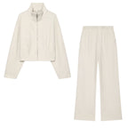 Women's Casual Lounge Set with Stand Collar Zip Jacket and Wide Sweatpants