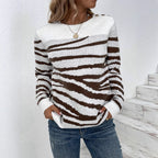 Women's Cozy Knit Sweater with Modern Zebra Stripe Pattern and Comfortable Fit