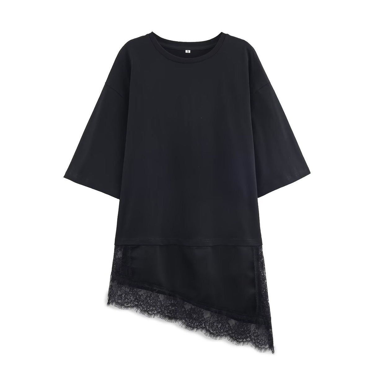 Women's Asymmetrical T-Shirt with Lace Trim