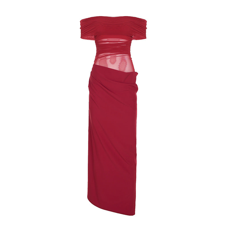 Elegant Slim-Fit Evening Dress with Sheer Inserts