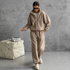 Women's Cozy Fleece Jogging Suit Set with Hood and Elastic Waistband