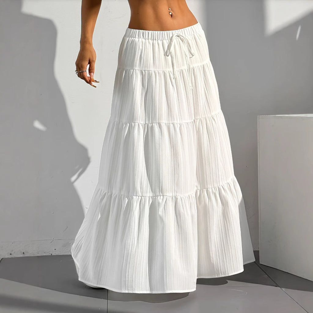 Women's Maxi Skirt with Casual Ruffle Design and Elastic Waistband