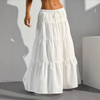 Women's Maxi Skirt with Casual Ruffle Design and Elastic Waistband