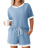 Women's Comfortable Leisure Set with Ribbed Texture and Elastic Waistband