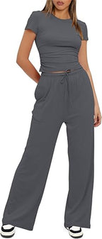 Casual Two-Piece Set with Cropped Top and Wide-Leg Pants