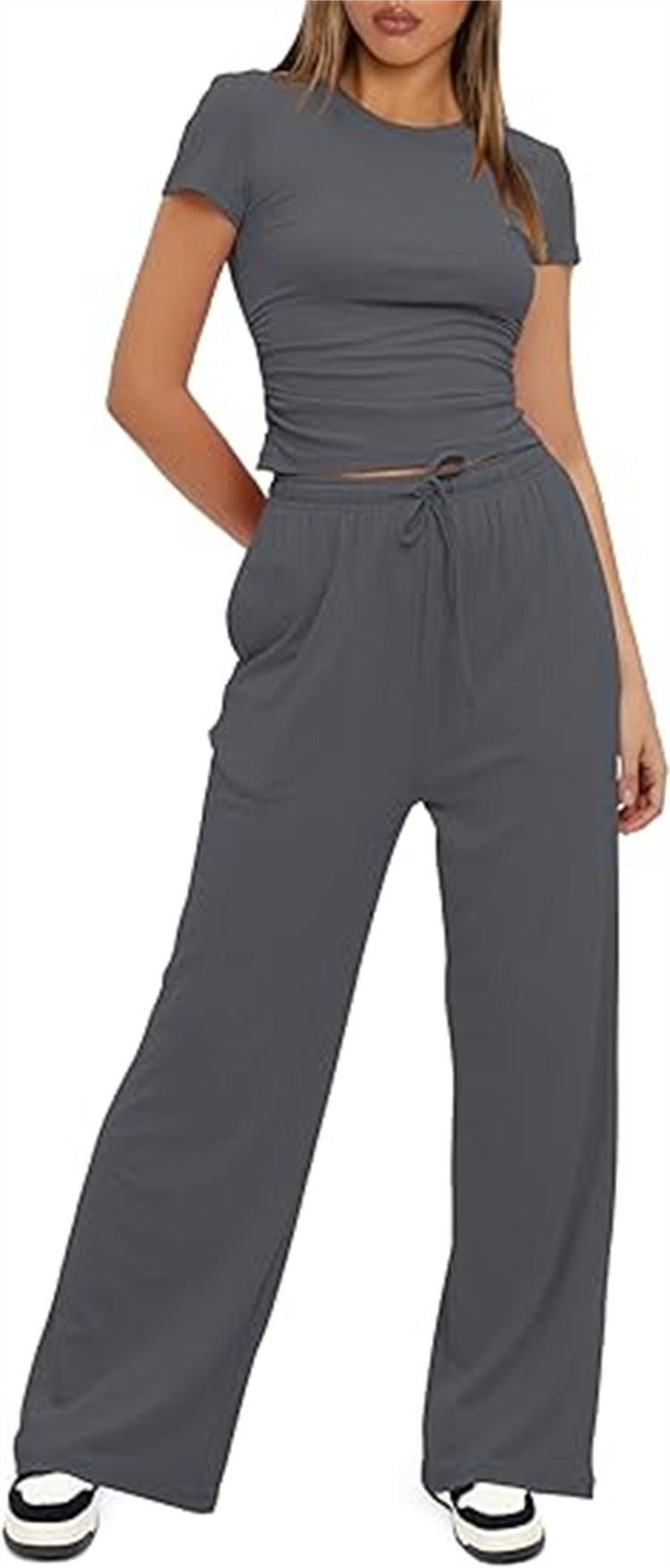 Casual Two-Piece Set with Cropped Top and Wide-Leg Pants