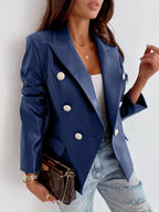 Women's Elegant Double-Breasted Faux Leather Blazer