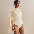 Women's Bodysuit with Elegant Chiffon Overlay