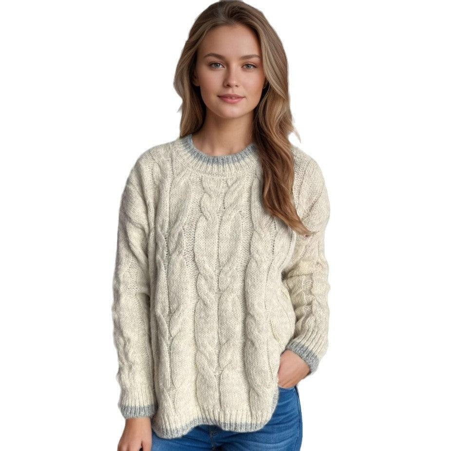 Women's Chunky Knit Sweater with Modern Cable Design and Relaxed Fit