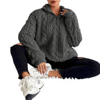 Women's Fluffy Oversized Zip-Up Pullover with Ribbed Texture
