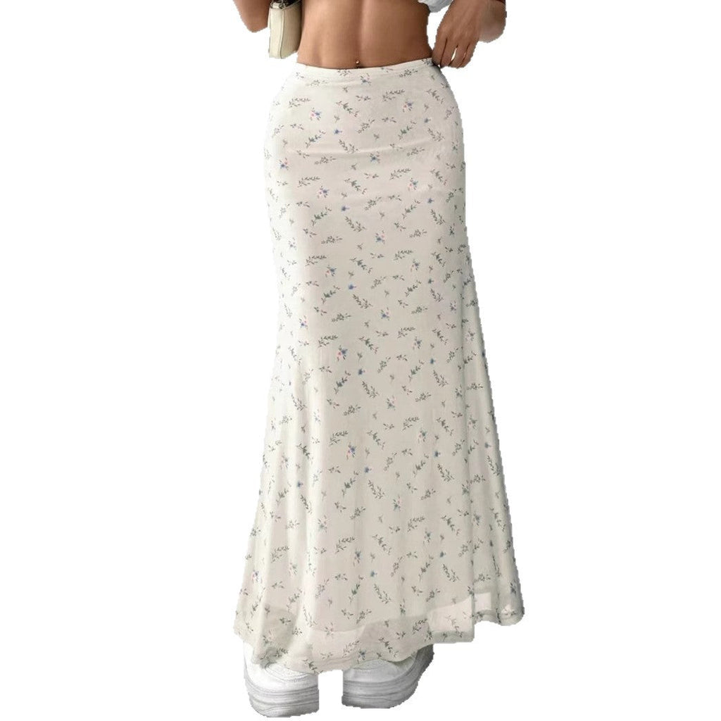 Women's Long Skirt with Floral Motifs and Flowing Cut