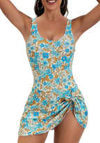 Women's Swim Jumpsuit with Wrap Skirt and Adjustable Knot