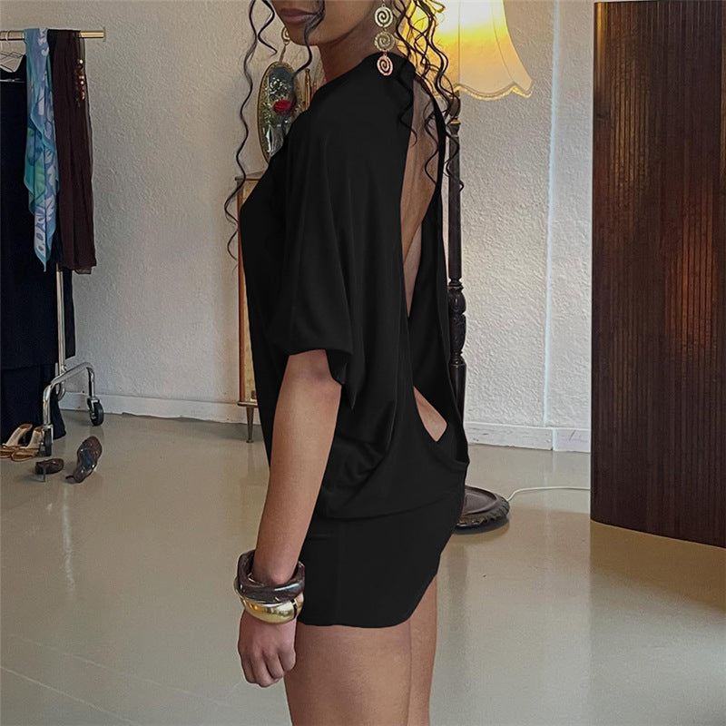 Women's Fitted Short-Sleeve Shirt with Refined Cut and Elastic Material