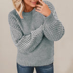 Women's Chunky Knit Sweater with Voluminous Sleeves and Textured Surface