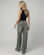 Women's High-Waisted Wide-Leg Cargo Pants with Front Pockets and Elastic Hem