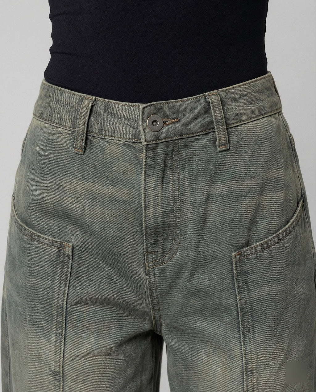 Women's High-Waisted Wide-Leg Cargo Pants with Front Pockets and Elastic Hem