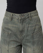 Women's High-Waisted Wide-Leg Cargo Pants with Front Pockets and Elastic Hem