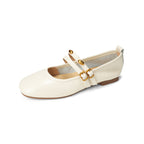 Women's Ballet Flats with Double Straps and Elegant Buckle Detail