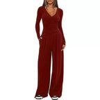 Women's Elegant Wrap Jumpsuit with Wide Leg and Fashionable Details