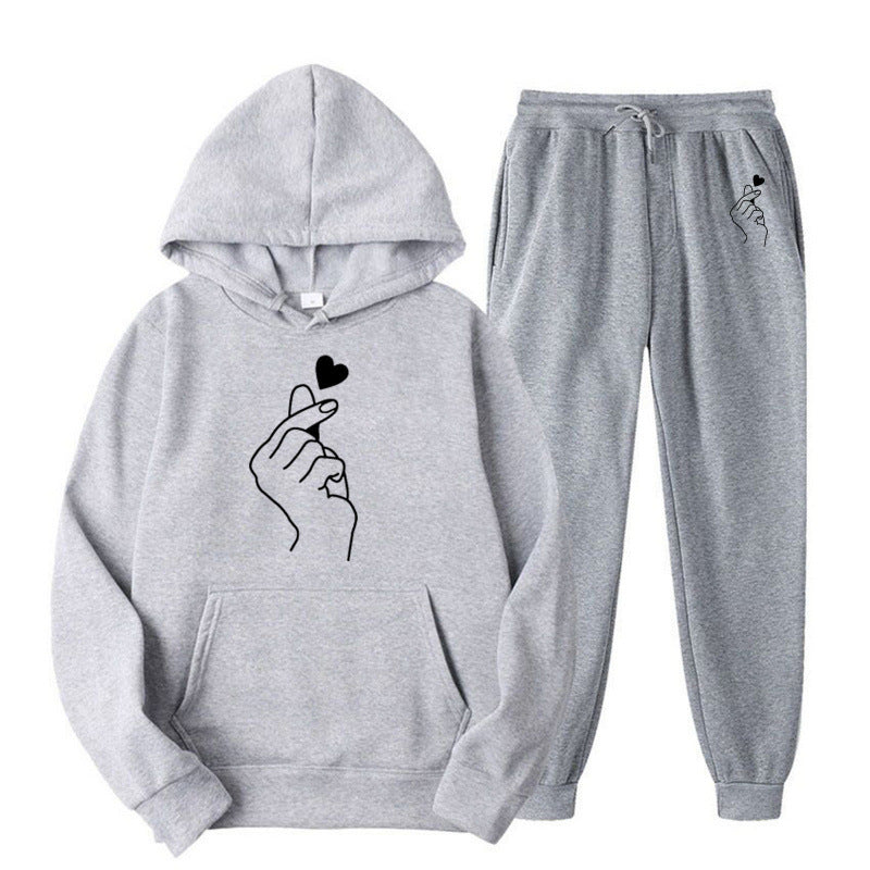 Women's Jogging Suit with Creative Heart Motif and Comfortable Fit