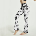 Women's Flared Yoga Leggings with Tie-Dye Pattern