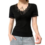 Women's Elegant Lace V-Neck Short-Sleeve T-Shirt