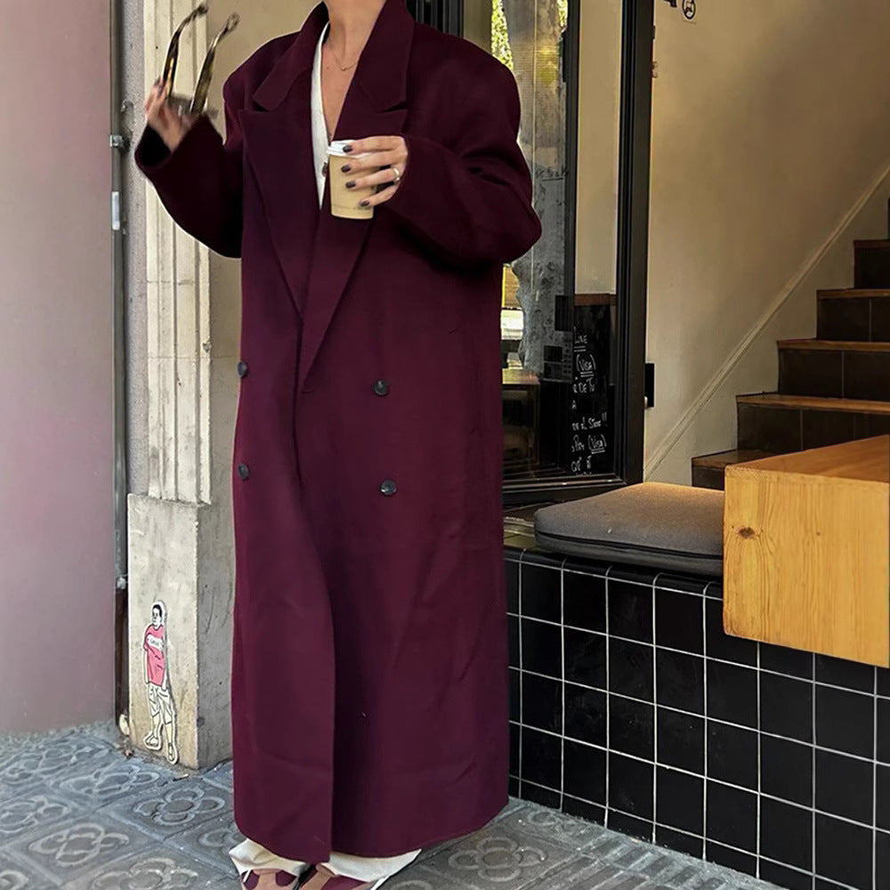 Women's Elegant Double-Breasted Wool Coat