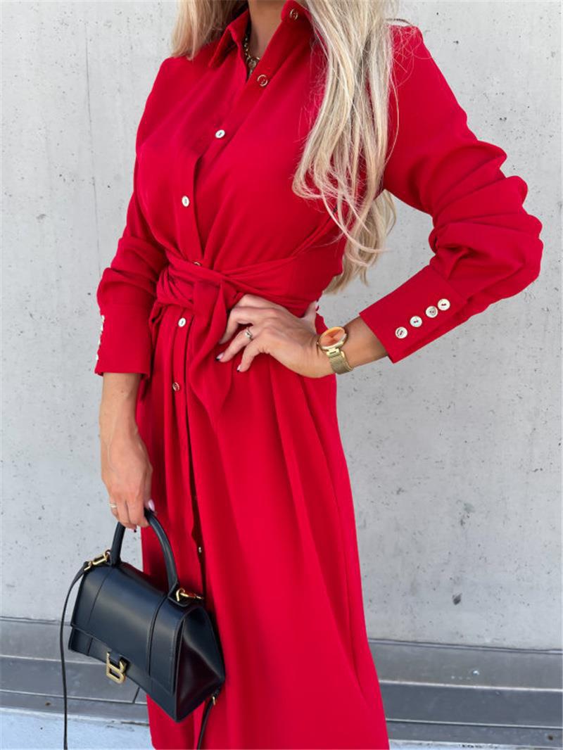 Long Shirt Blouse with Tie Belt