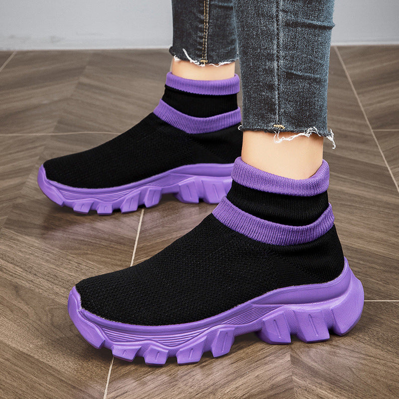 Women's Breathable Slip-On Sneakers with Knit Upper and Flexible Sole