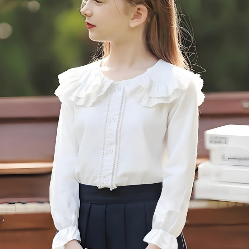 Women's Blouse with Ruffle Details and Puff Sleeves