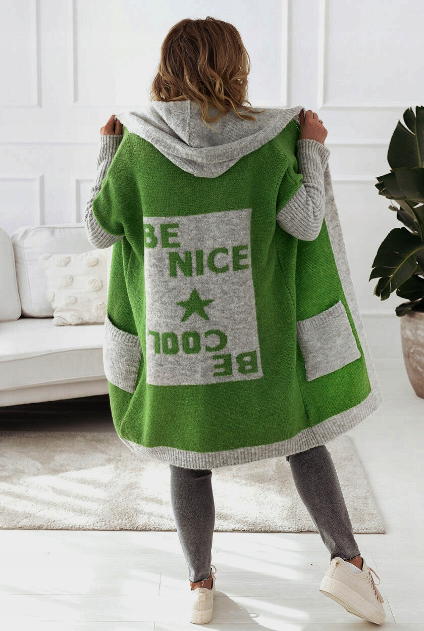 Women's Lightweight Knit Coat with Hood and Pockets