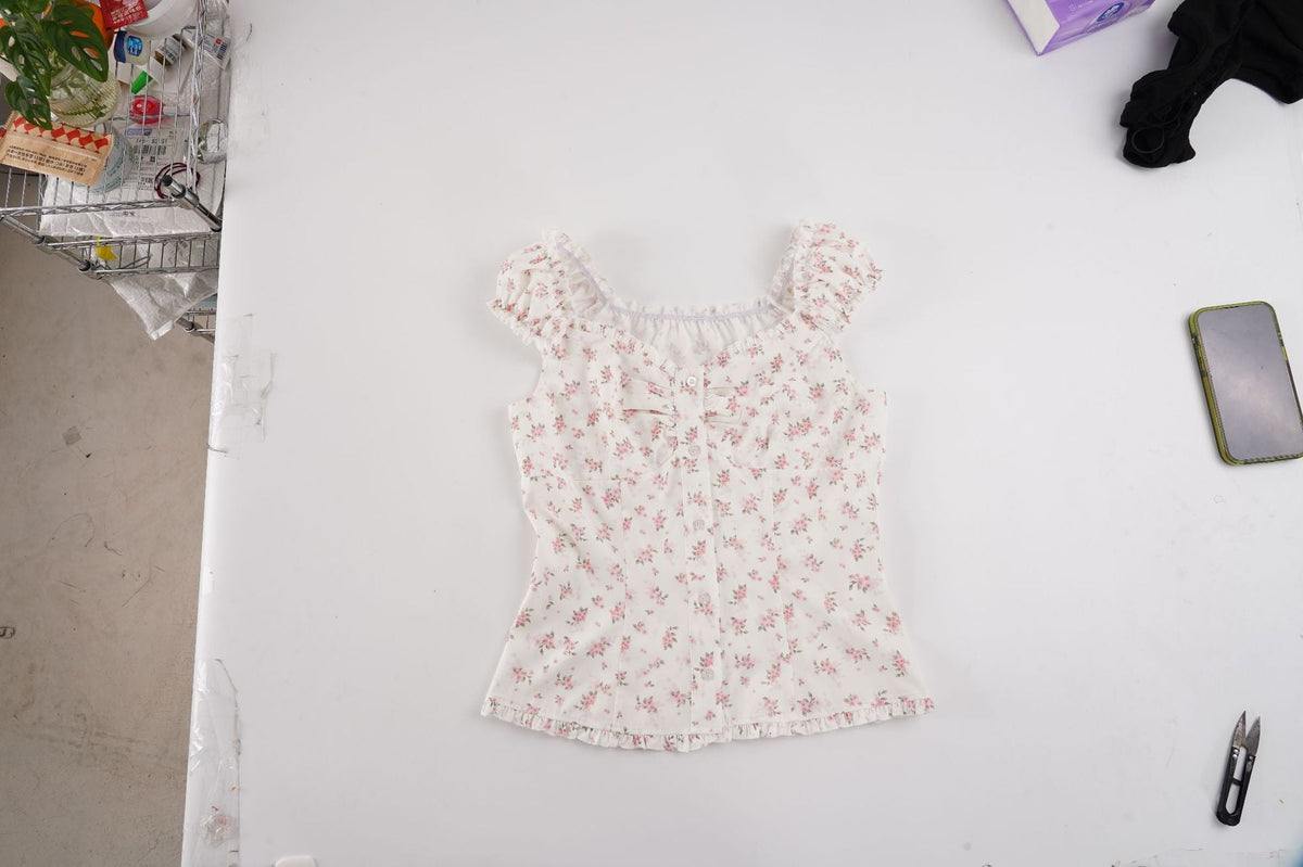 Women's Floral Blouse with Ruffle Details