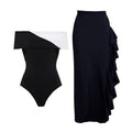 Women's Off-Shoulder Swimsuit with Ruffle Maxi Skirt